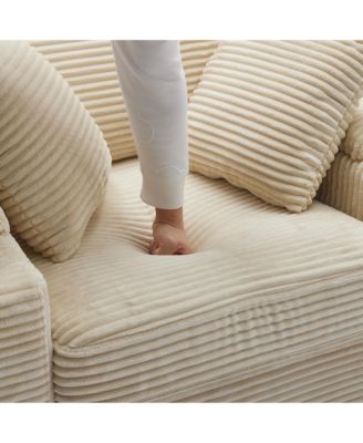 Corduroy Chaise Lounge Sofa w/ Ottoman, Storage & Cupholders