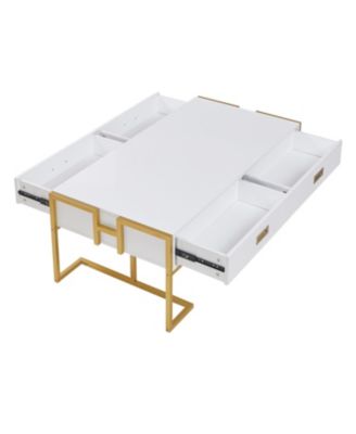Modern Black Rectangular Coffee Table with 4 Drawers and Gold Base in 47.3"