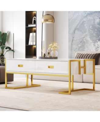 Modern Black Rectangular Coffee Table with 4 Drawers and Gold Base in 47.3"