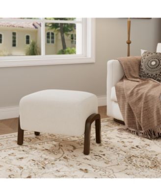 Upholstered Ottoman, Wooden Legs, Boucle
