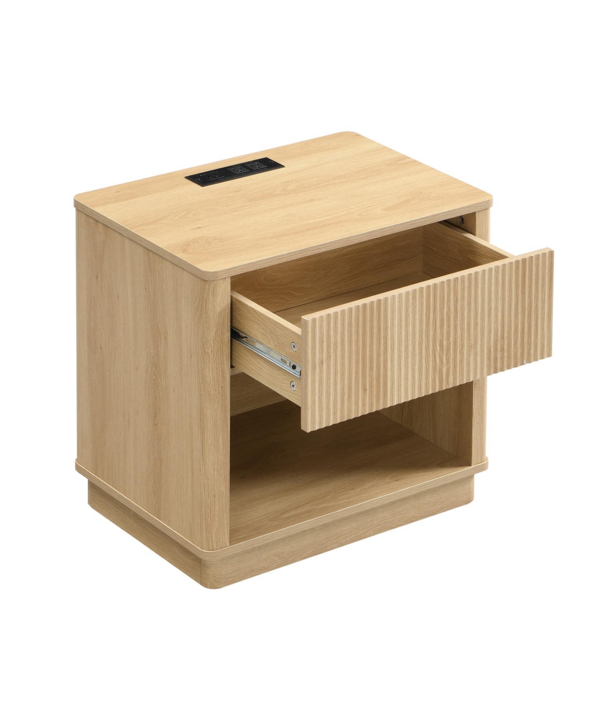 Streamdale Charging Nightstand Set of 2, Usb Bedside Tables with Drawer, Natural