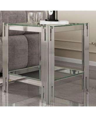 Modern Tempered Glass Top End table with Silver Stainless Steel Frame