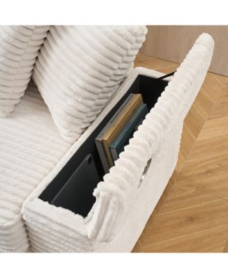 Beige Corduroy Sofa w/ Cupholders, Lockers, Reversible Chaise