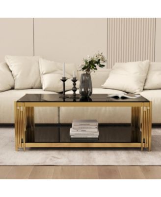 47" Gold Glass Double-Layer Coffee Table