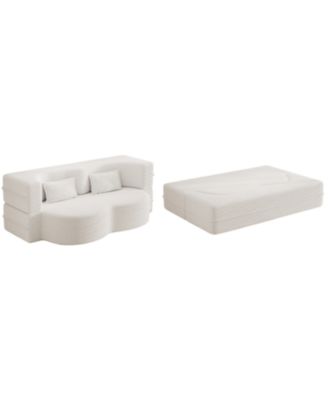 Convertible Teddy Fabric Foam Sleeper Sofa Bed with 2 Pillows