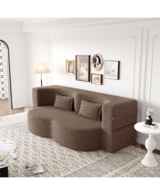 Teddy Fabric Foam Sleeper Sofa Bed with 2 Pillows - Brown