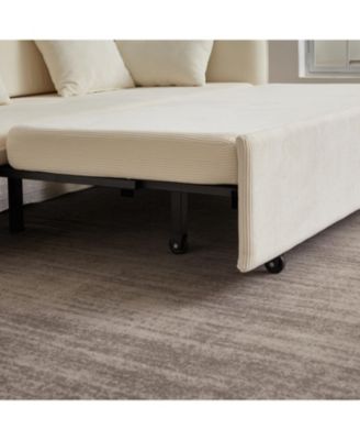 66" Sleeper Sofa Bed 3-in-1 Pullout, Corduroy, Beige