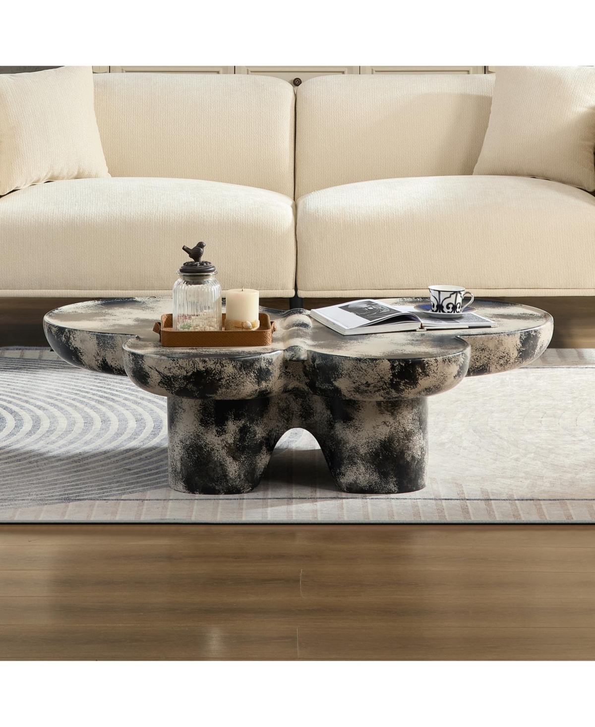 Streamdale Furniture Streamdale Black & Beige Limestone Style Coffee Table