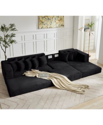 Streamdale Oversize Cloud Sectional Sofa Bed, L-Shape, 8 Pillows, Corduroy, Black (Right Facing)