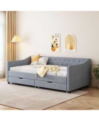 Twin Daybed with Drawers, Tufted Sofa Bed - Light Grey