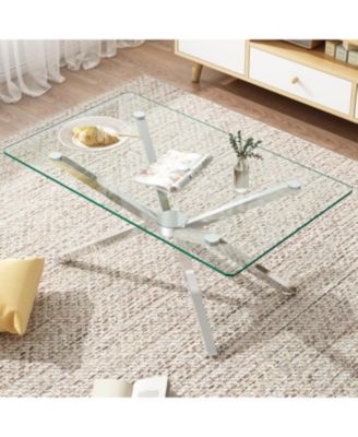 Streamdale 39" Clear Glass Coffee Table, Silver Metal Legs