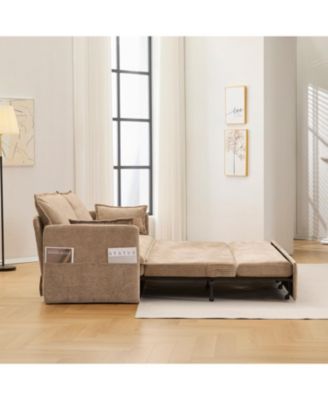 59.5" Chenille Sleeper Sofa Bed w/ Storage & USB Charging