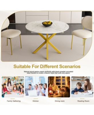 Round Extendable Dining Table, Carbon Steel Base (4-6 Seater)