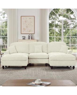 Comfy Modular U-Shape Chenille Sectional Sofa with Ottomans - Beige White