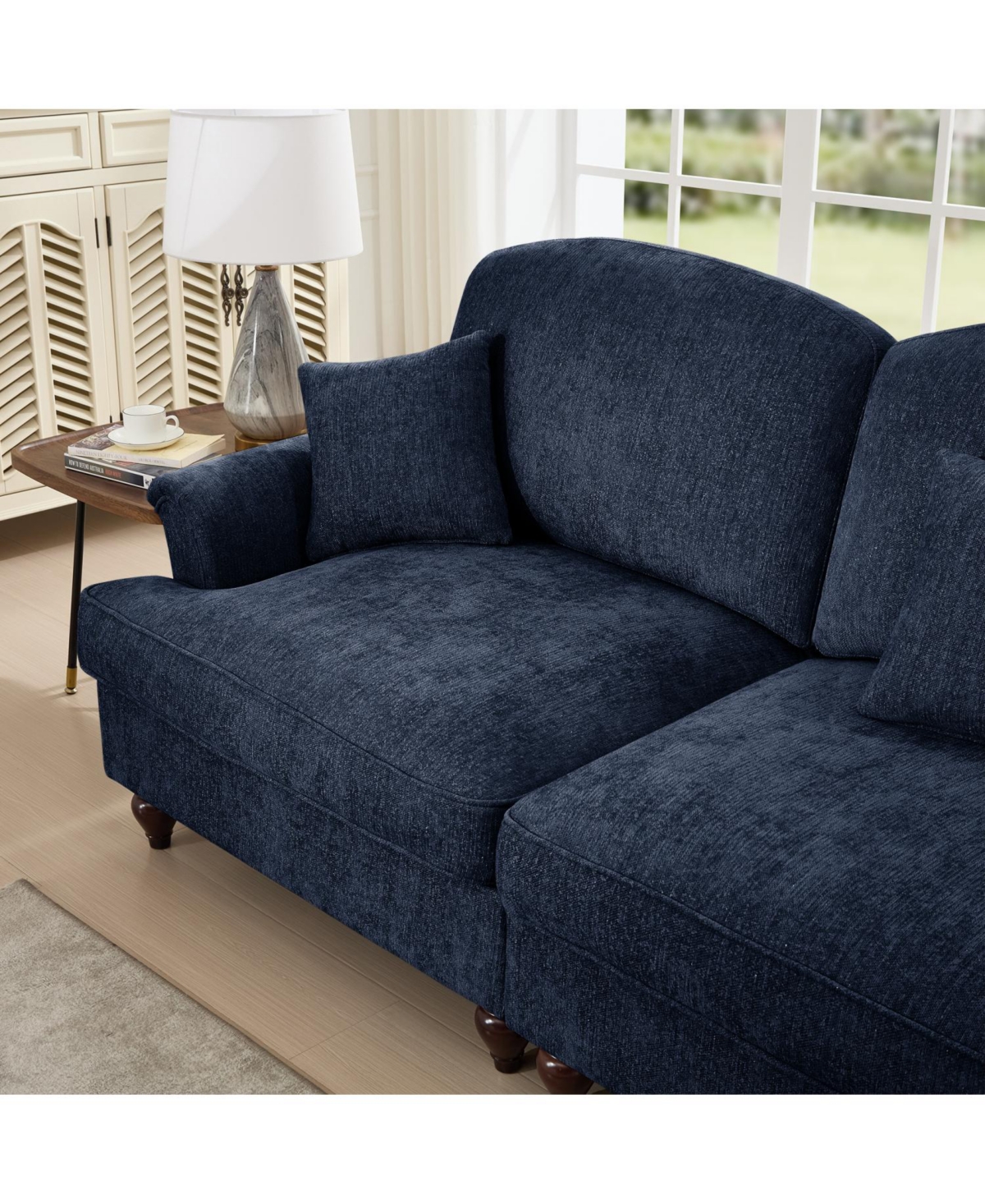 Streamdale Blue Chenille Sleeper Sofa with Ottomans