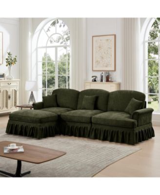 Mid Century Modular Sectional Sofa, Chenille, Ottoman, Green