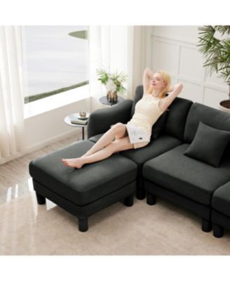 Boucle Loveseat Sofa with Ottoman & Shell Armrests