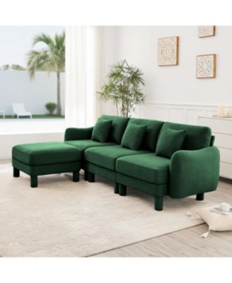 Streamdale Boucle Convertible Sectional Sofa with Ottoman - Green