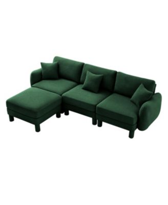 Streamdale Boucle Convertible Sectional Sofa with Ottoman - Green