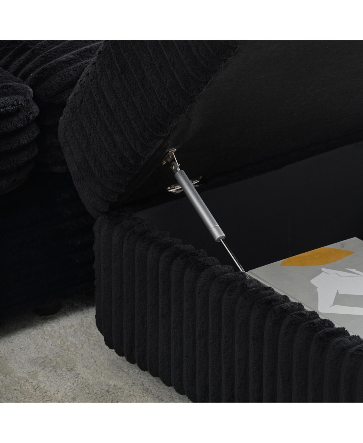 Streamdale Furniture Black Corduroy Sofa w/ Storage Leg & Pillows - Living Room/Office