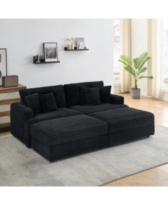 Black Corduroy Sofa w/ Storage Legs & Pillows