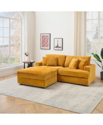 Orange Corduroy Sofa w/ Storage Leg & Pillows