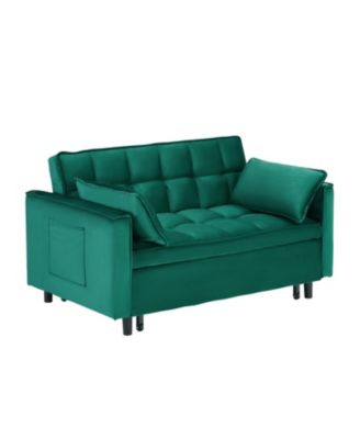  55" Green Velvet Sofa with Pockets & Convertible Design