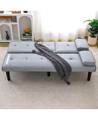 67" PVC Sofa Bed with Foldable Design & Cup Holders