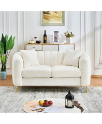 Oversized Chenille Sofa, Modern Tufted Couch, Gold Legs (Beige)