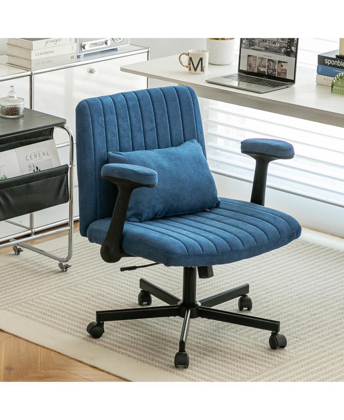 Streamdale Furniture Modern Linen Blue Criss Cross Armrest Office Chair - Product Details