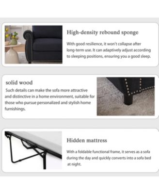 Sleeper Sofa Bed, Pull Out Couch, 2-Seater Linen Convertible Sofa, Dark Gray