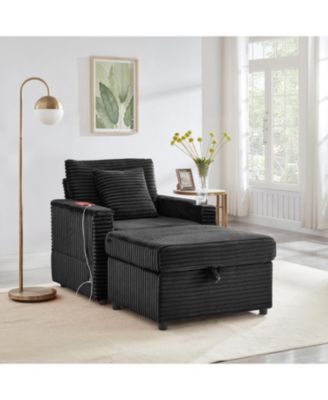 Fluffy Corduroy Lazy Sofa w/ Ottoman, Table & Storage