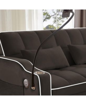  Foldable Velvet Sleeper Sofa Bed with USB, Phone Stand & Adjustable Back