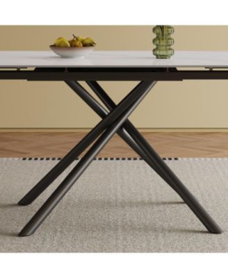 Retractable Sintered Stone Dining Table, Black Legs, 83", 6-8 Seats.