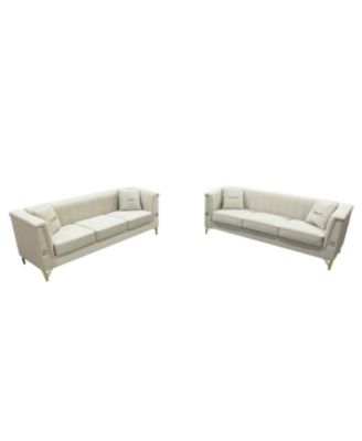 Cream Velvet Tufted Sofa Set - Modern Comfort & Style