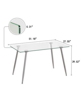 Glass Dining Table with Silver Metal Legs