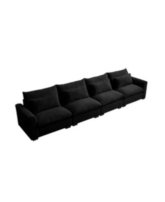 4 Seater Black Corduroy Couch with 4 Pillows