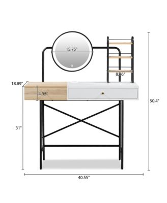 White Vanity Desk with Mirror, Charger, and Storage