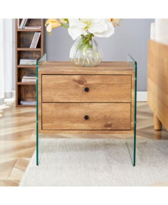 Elegant Double-Drawer Glass Bedside Table