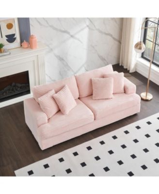 79" Pink Corduroy Sofa with Toss Pillows