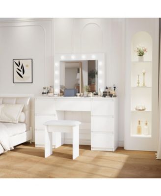 Streamdale Large White Vanity Tables with Mirror and Light