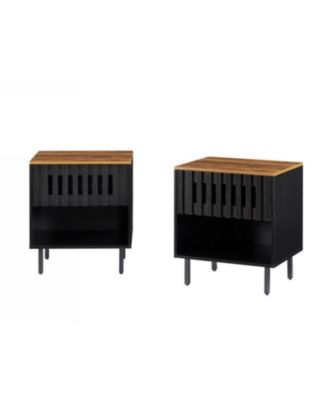2 Set Nightstands with Grille Striped Doors