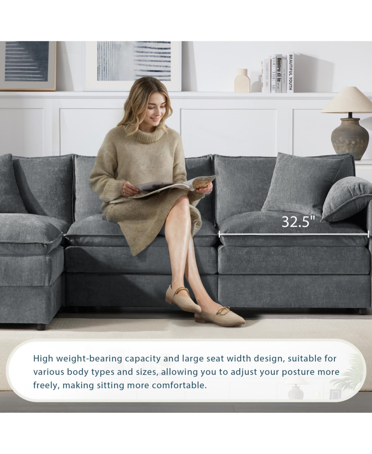 Streamdale Furniture Chenille Modular Sectional Sofa with Ottoman