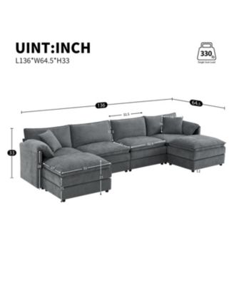 Streamdale 136" Chenille U-Shaped Sectional Sofa with Ottomans