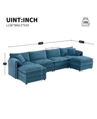 Streamdale 136" Chenille U-Shaped Sectional Sofa with Ottomans