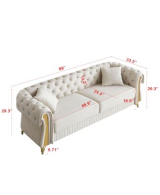 89" Chesterfield Tufted Velvet Sofa, Beige