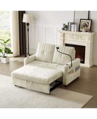 Modern Loveseat Sofa Bed with Pull-Out, Storage, and Ports