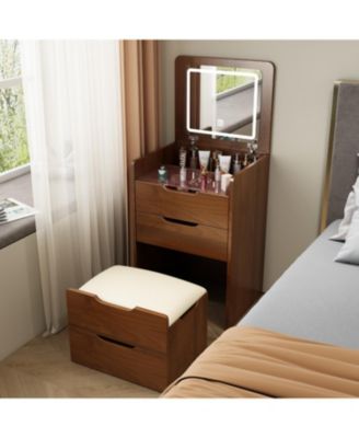 3-in-1 Compact Vanity Desk with Plip Top Mirror and Drawers