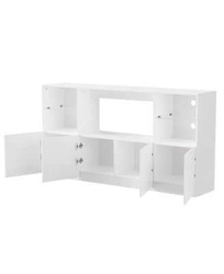 High Gloss TV Stand with LED Lights, Large Storage & Tempered Glass Shelves (Black, 67"Wx13.7"D)