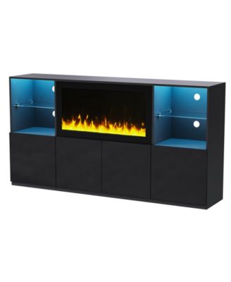 Modern TV Stand with Electric Fireplace & LED Light